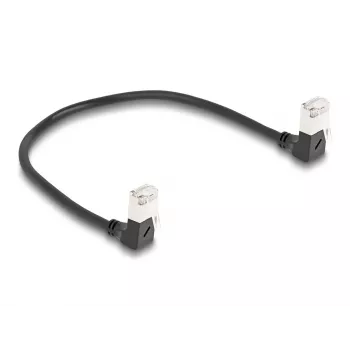 Cabo de rede DeLOCK RJ45 Cat.6A S/FTP fino 90° angular para baixo 0,25 m preto