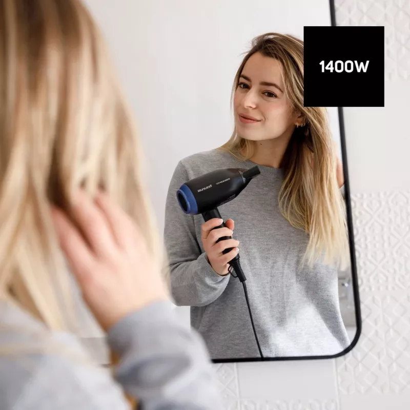 Secador de cabelo Taurus Studio Glow 1500 — 1400 W, 3 níveis de calor, 2 velocidades, dobrável, pendurável, preto