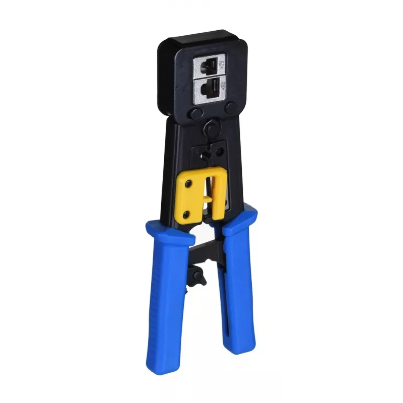 Alicate de cravar Alantec NI040 para fichas RJ-45, construção em aço, punhos em plástico, preto/azul