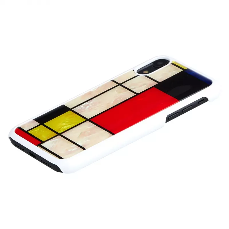 Capa para smartphone iKins para iPhone XR Mondrian branca – capa traseira rígida de proteção