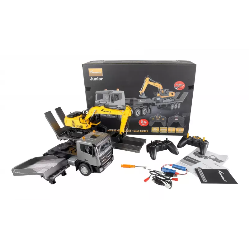 Conjunto Amewi 2 em 1 reboque e escavadora G836E/G041E 1:24 RTR