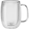 Chávenas de café de vidro ZWILLING 39500-112-0 parede dupla 335 ml, conjunto de 2, ovais, resistentes ao calor, com asas