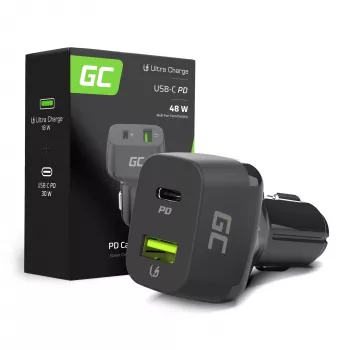 Carregador para automóvel Green Cell CAD33, 42 W, USB-C PD + USB-A QC3.0, entrada 12/24 V, saída 5–12 V