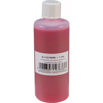 Tinta para almofada de carimbo EUROLITE UV-ativa transparente vermelha 100 ml, tinta de carimbo reativa a UV transparente vermelha