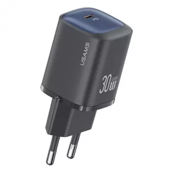 usams 30W GaN USB-C Fast Charger USA001446 — 30W USB-C PD portable wall charger, black