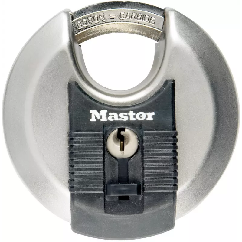 Cadeado de disco MASTER LOCK 70 mm Excell aço inoxidável, arco protegido, chave diferente