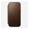 Capa de pele tipo carteira para telemóvel Nomad Modern Leather Folio para iPhone 17 Pro – castanha, compatível com 6,3 polegadas (16 cm), 4 compartimentos para cartões