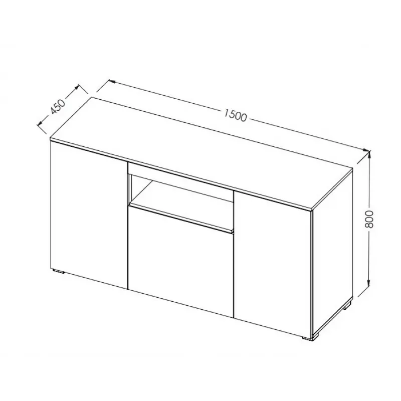 Cama Meble VIVA 150 aparador, branco/branco brilhante + carvalho Sonoma
