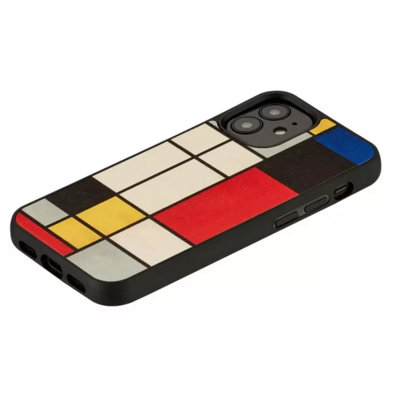 Capa para telemóvel Man and Wood para iPhone 12 mini — parte traseira em madeira, moldura preta