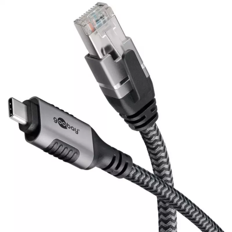 Goobay 70752 cabo Ethernet de USB-C 3.1 para RJ45, Cat6 F/UTP, 5 m, preto/prateado