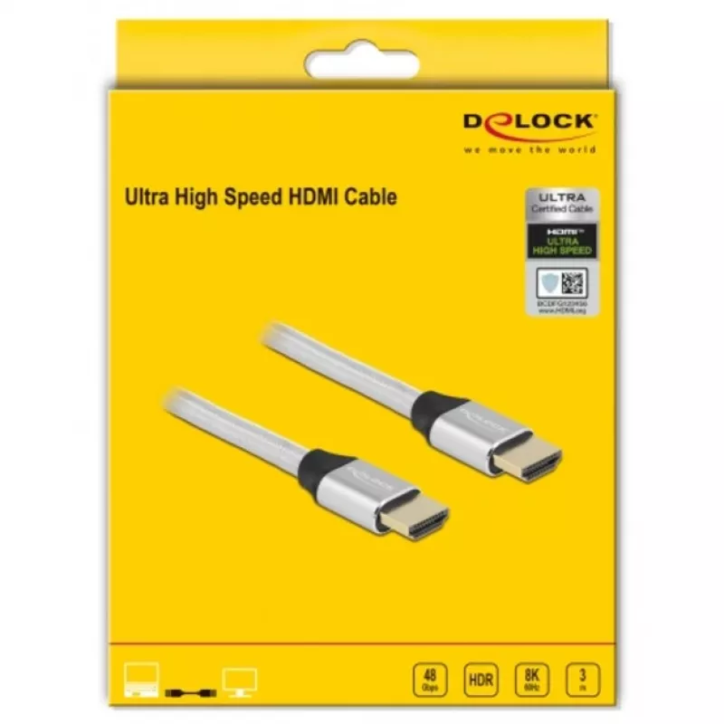 Cabo HDMI DeLOCK Ultra High Speed 48 Gbps 8K 60 Hz prateado 3 m
