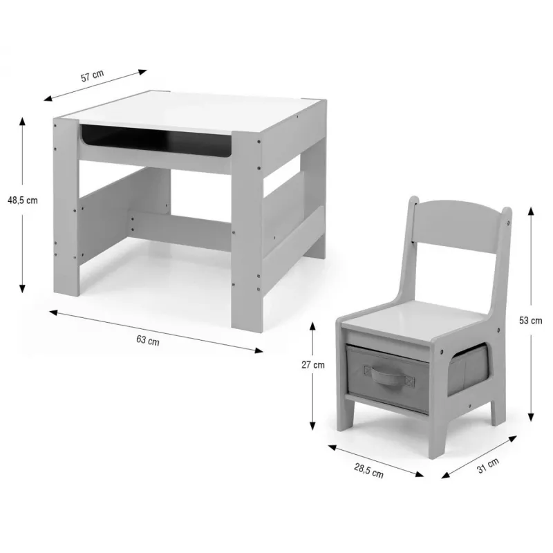 Conjunto de móveis para crianças Milly Mally Sven Cinzento 5489 — conjunto compacto em cinzento