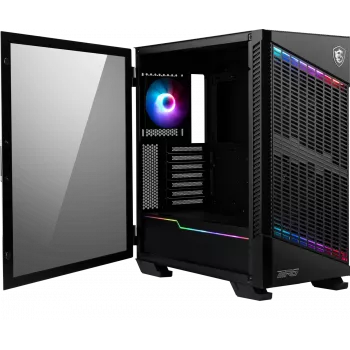 Caixa de computador gaming mid tower MSI MPG VELOX 100P AIRFLOW 'preta, 3 ventoinhas de 120mm + 1 ventoinha ARGB de 120mm, barra de luz ARGB, USB Type-C, 1x vidro temperado, Center, E-ATX, ATX, mATX, mini-ITX'