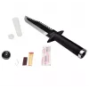 Faca de sobrevivência de lâmina fixa Cinema Classic CC-H2 — 400 mm de comprimento total, lâmina de aço 250 mm, lisa e serrada, punho preto, inclui bainha de couro