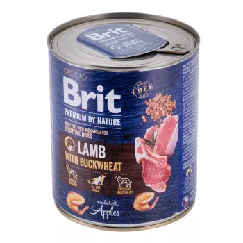 Ração húmida para cães Brit Premium by Nature Cordeiro com trigo-sarraceno 800 g, sem cereais, cães adultos, lata