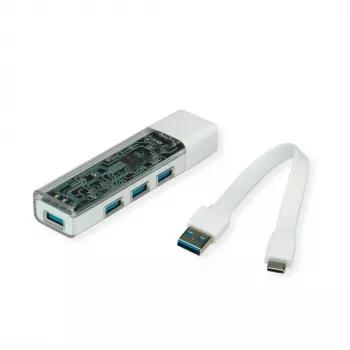 Hub USB 3.2 Gen 1 móvel ROLINE, 4 portas, cabo de ligação Type-A+C