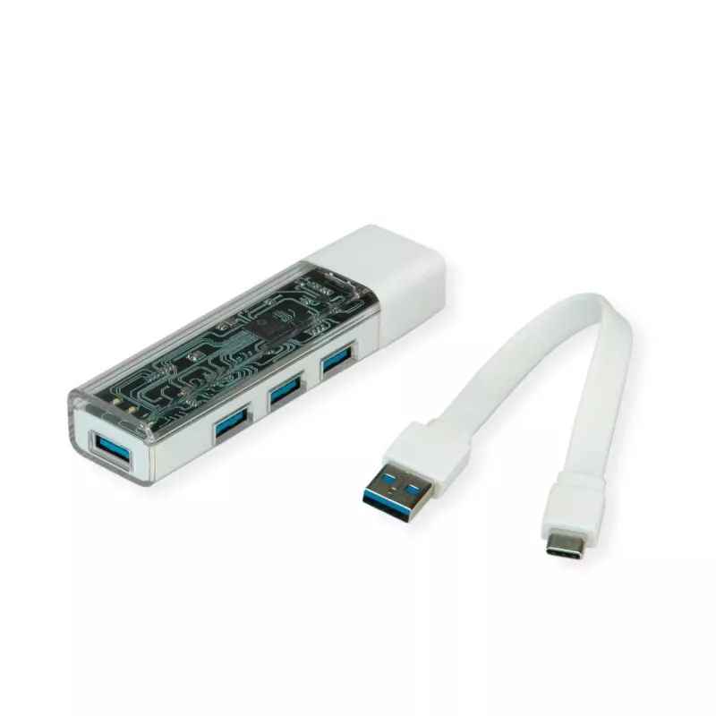 Hub USB 3.2 Gen 1 móvel ROLINE, 4 portas, cabo de ligação Type-A+C