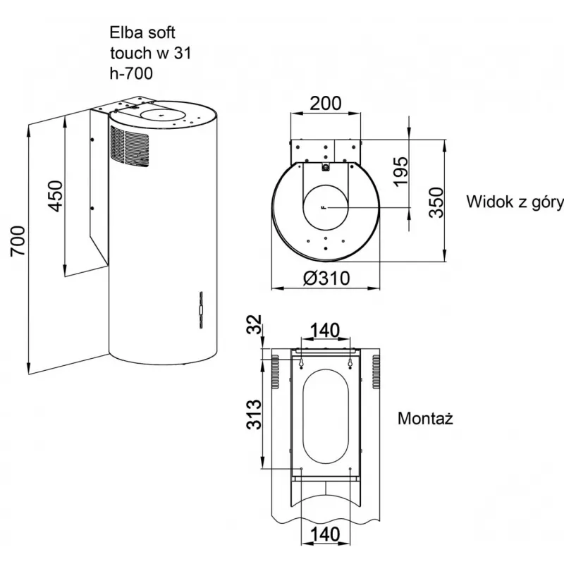 MAAN Elba 2 W 731 exaustor de cozinha, preto