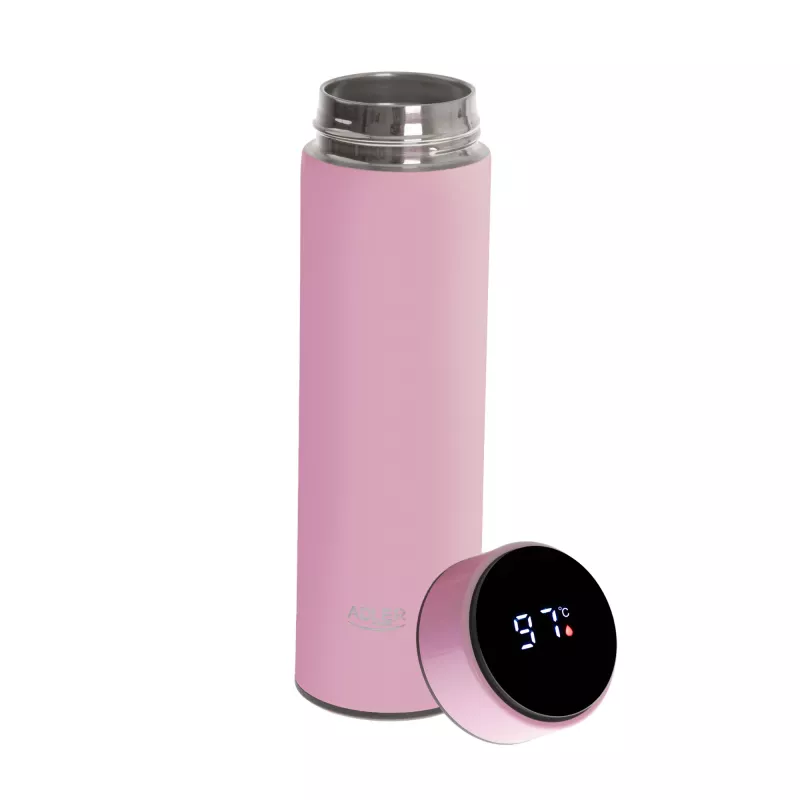 Garrafa térmica Adler AD 4506P aço inoxidável com capa de silicone, rosa, isolamento a vácuo