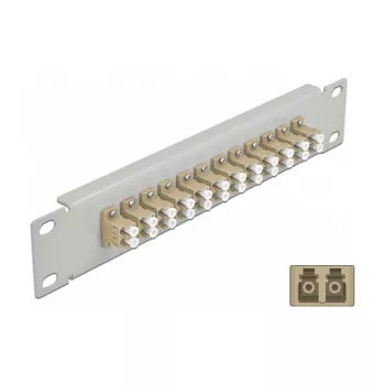Patch panel de fibra ótica DeLOCK 10 polegadas 12 portas LC duplex bege 1U cinzento