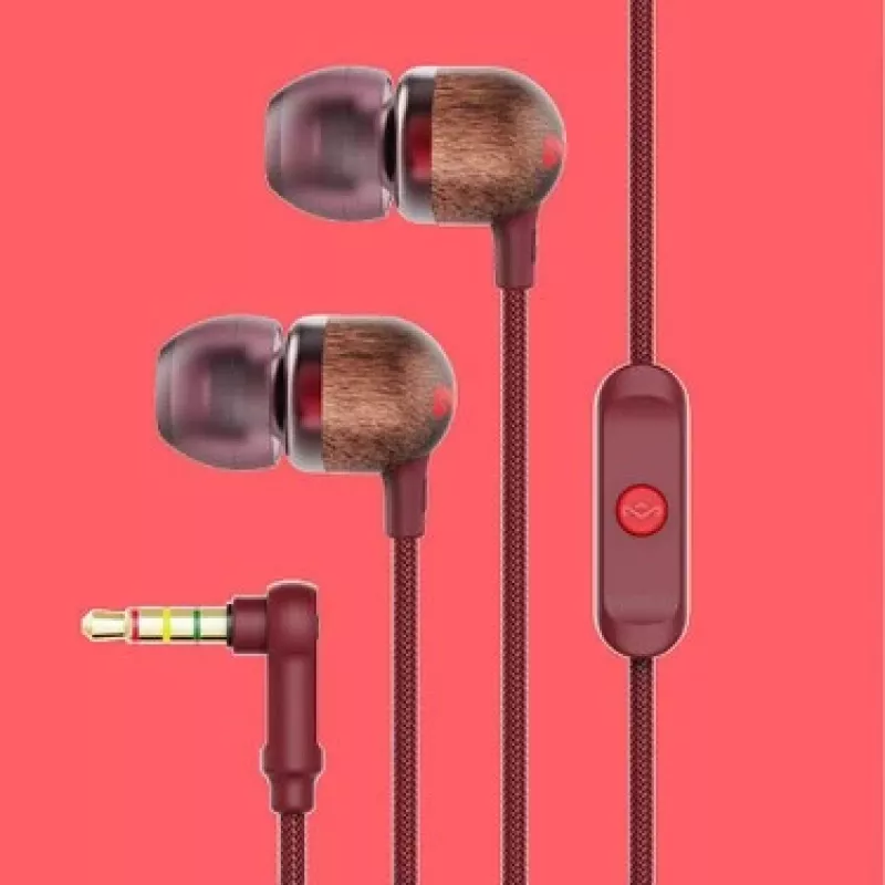 The House Of Marley Smile Jamaica Headset com fios in-ear chamadas/música vermelho, madeira