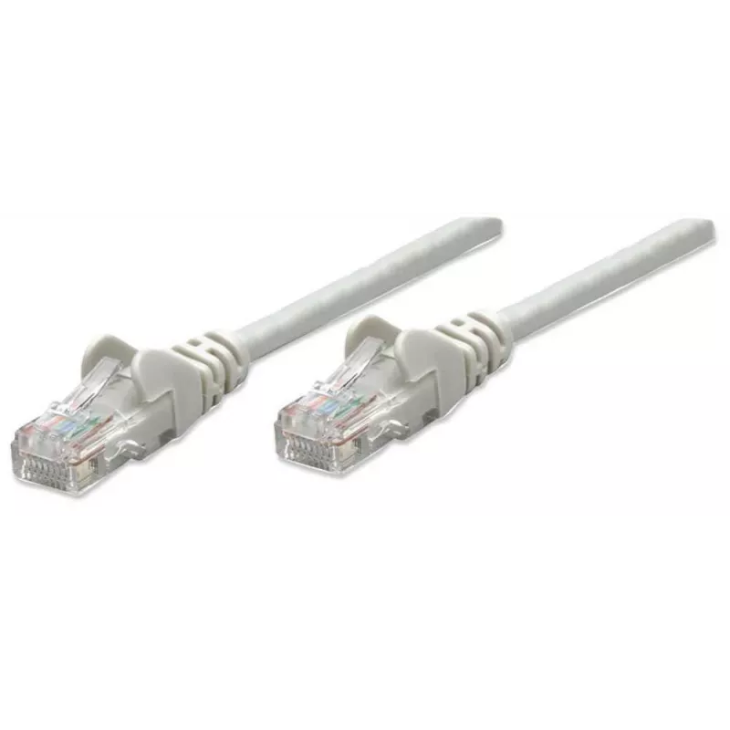 Cabo de rede patch Intellinet, Cat6, 1 m, cinzento, CCA, U/UTP, PVC, RJ45, contactos banhados a ouro, snagless, com proteção anti-dobra, garantia vitalícia