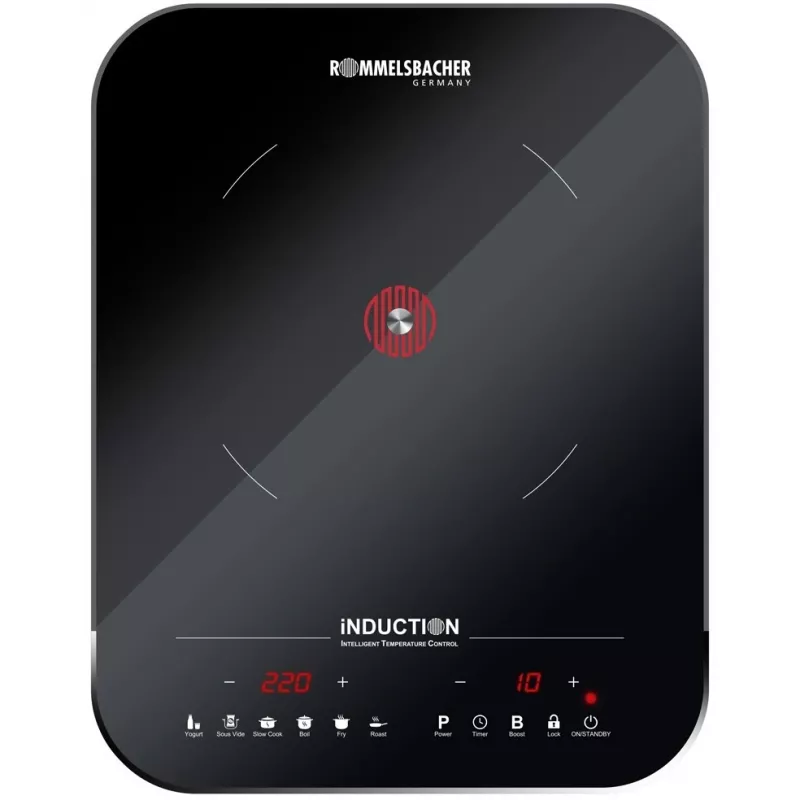 Placa de indução Rommelsbacher CTS 2000/IN 1 zona com controlo tátil, superfície vitrocerâmica sem moldura, zona de 145–220 mm