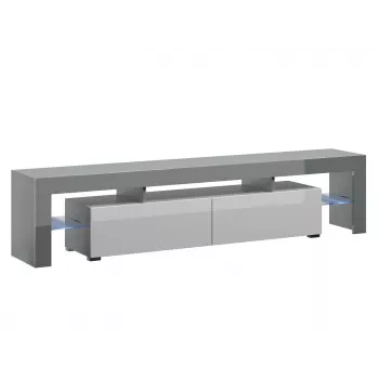 Suporte de TV Cama Meble TORO 200 — 2000×350×410 mm, tampo superior cinzento em aglomerado, cinzento/branco brilhante