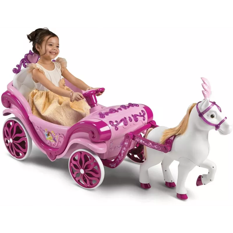 Carruagem elétrica Disney Princesas com cavalo Huffy 6 V rosa