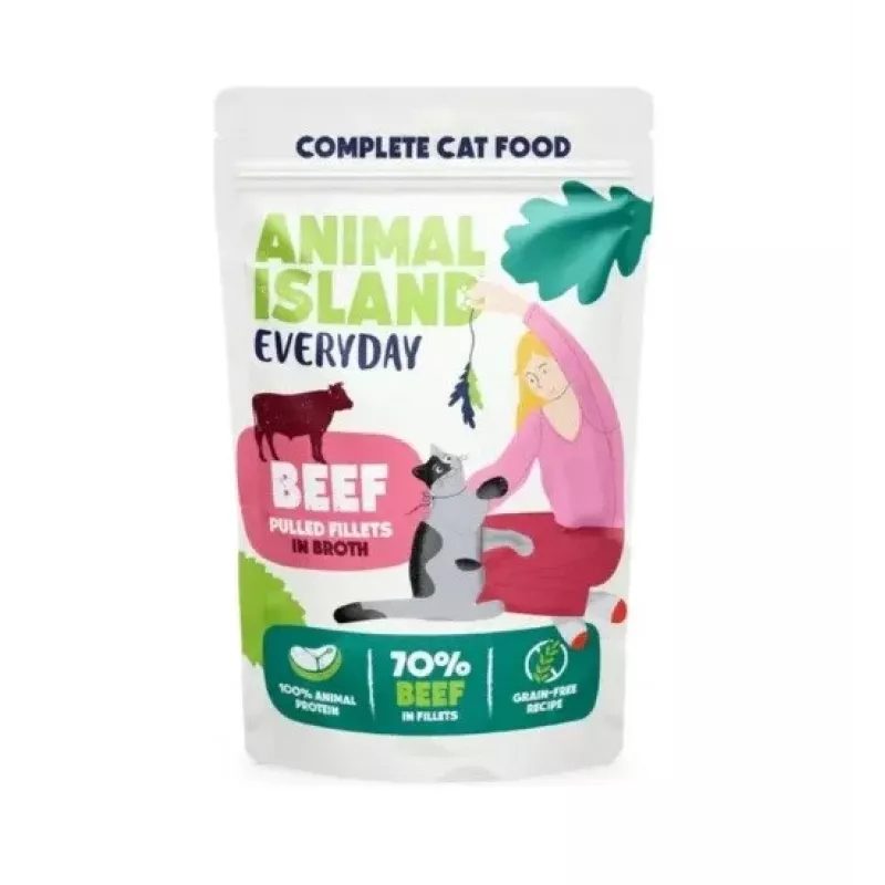 ANIMAL ISLAND vaca em caldo comida para gato monofrasco 40x85g