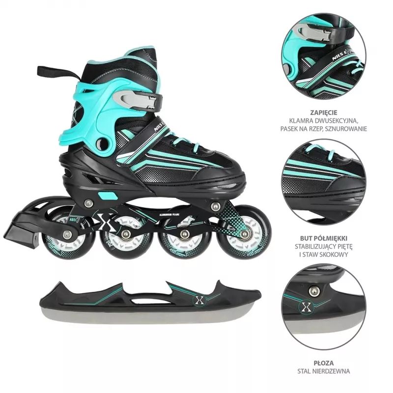 Patins 2IN1 Nils Extreme NH18190 PRETO/AZUL TAM. M (34-38) com patins de hóquei substituíveis