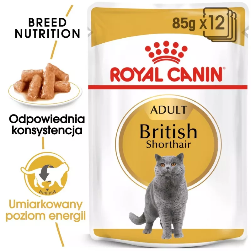 Comida húmida para gatos Royal Canin British Shorthair Adult saqueta 85 g, aves, ROYAL CANIN Feline Breed Nutrition