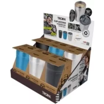 Conjunto de copos térmicos TROIKA Expositor de balcão 6×CUP-UCCINO — 6 unidades, copos isolados