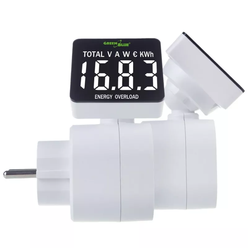 Medidor de energia GreenBlue GB620E para rede 220 V, máx. 16 A, medidor de corrente/energia com ficha