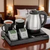 Adler AD 1354 chaleira de hotel em aço inoxidável 1,2 L + tabuleiro com chávenas preto, aço