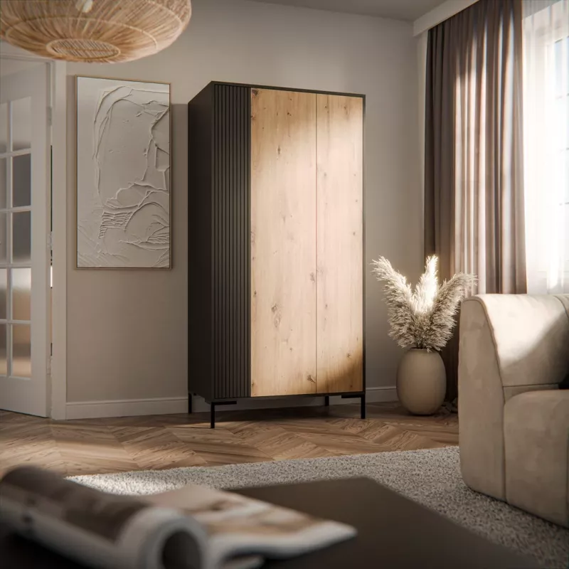 Roupeiro cama meble Cama v, estrutura preta, 4 prateleiras, 900×550×1840 mm