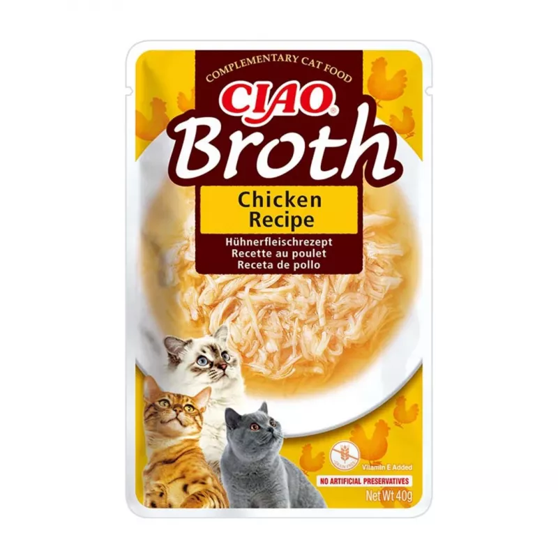 Comida húmida para gatos saquetas INABA Ciao Broth — frango, salmão, atum, 10 x 40 g