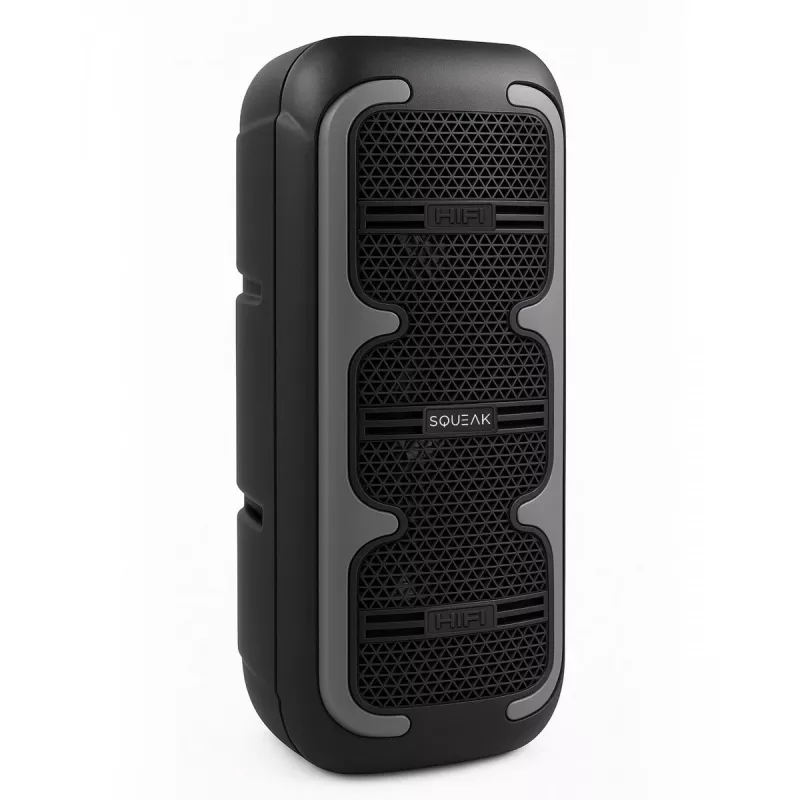 Altifalante estéreo portátil SQUEAK SQ1009 – Bluetooth 5.3, 45 W RMS, 10 h de autonomia, FM, USB, AUX, LED, 1800 mAh, preto