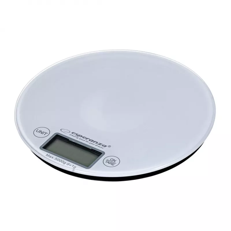 Balança de cozinha eletrónica ESPERANZA EKS003W, capacidade 5 kg, precisão 1 g, vidro temperado, controlo tátil