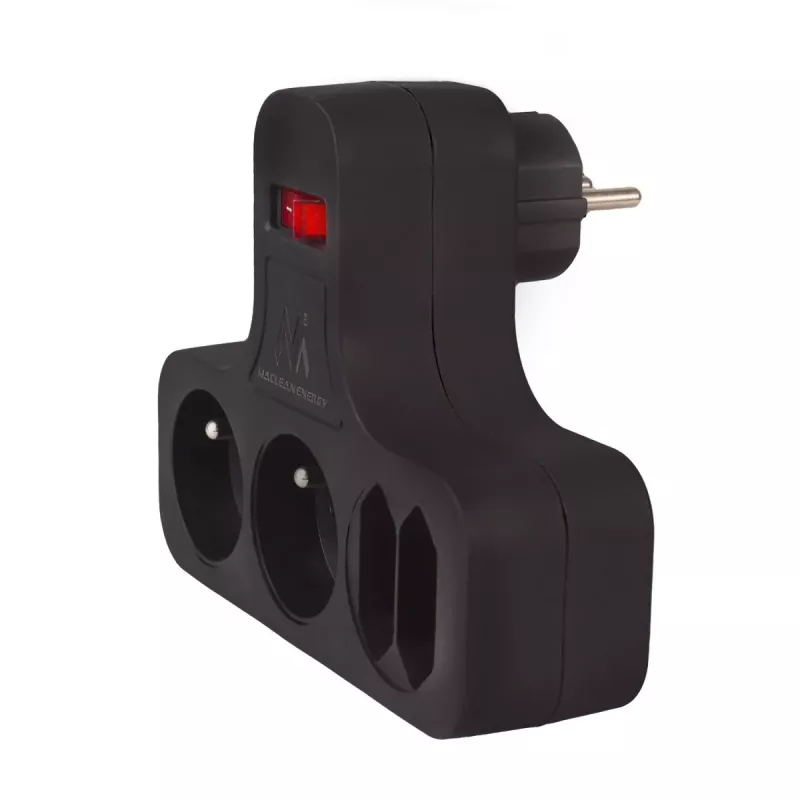 Maclean tomada elétrica, quádrupla com interruptor, pé de estabilização, tipo E, 2x2,5A, 2x16A, MCE224 E/B