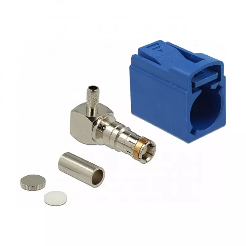 Conector coaxial DELOCK 89715 — FAKRA C macho, 90° angular, 13,8×21,5×9,5 mm
