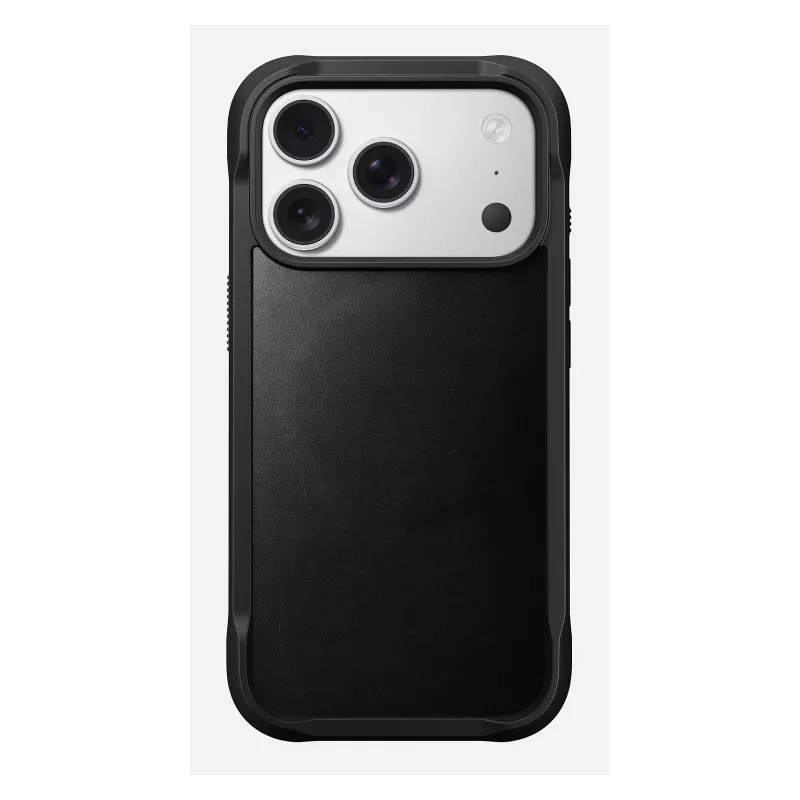 Capa para telemóvel Nomad Rugged Leather Case para Apple iPhone 17 Pro, pele/TPU/PC/alumínio, compatível com ecrãs de 16 cm (6,3 polegadas), preta