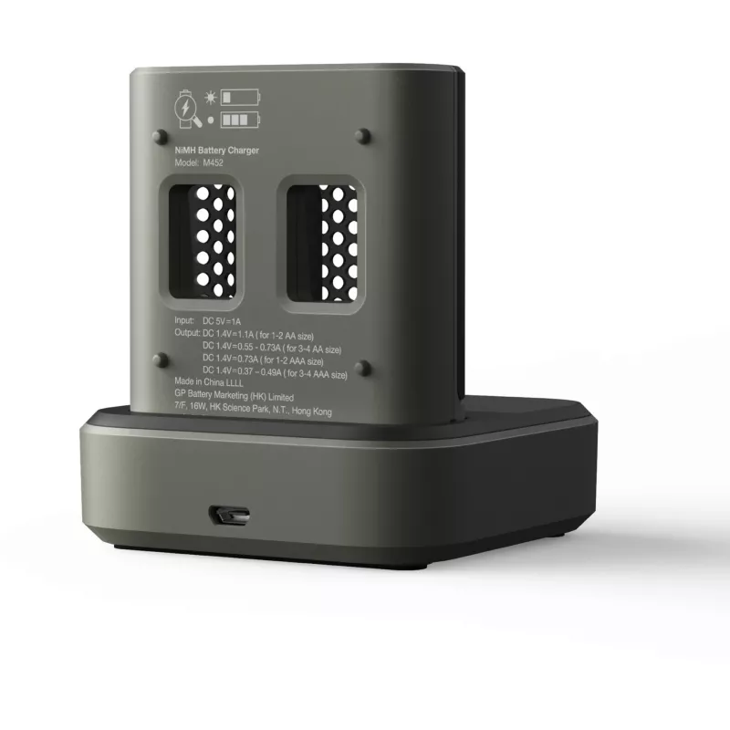 Estação de acoplamento para carregador de pilhas GP M452 para pilhas NiMH Micro AAA, Mignon AA