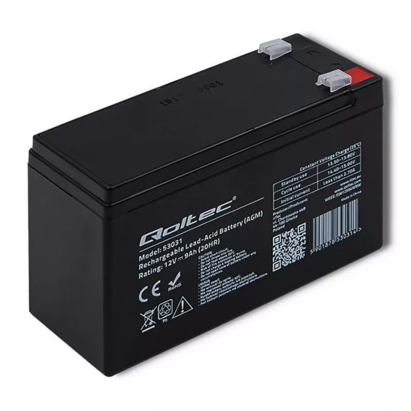 Bateria UPS QOLTEC 53031 12V 9Ah verde, 152×94×65 mm, 2,35 kg