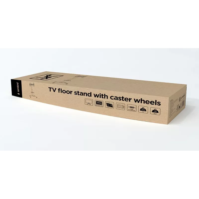 Suporte de TV GEMBIRD TVS-55T-01 para televisores de 32–55 polegadas, aço, altura ajustável VESA 100x100–400x400, inclinável, rodas, carga máx. 35 kg