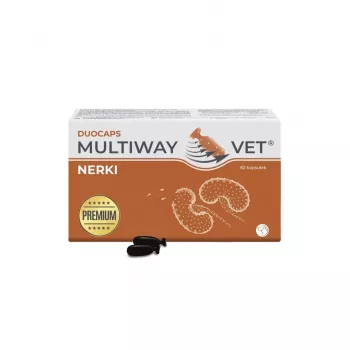 Cápsulas de suplemento alimentar JM Sante Multiway Vet Duocaps Kidneys para cães e gatos, 60 unid., embalagem de cartão de 150 g