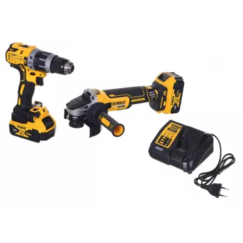 Conjunto combinado para ferramentas elétricas DeWALT DCK2080P2T-QW — 18V Li-Ion 5Ah (2x), rebarbadora DCG405, aparafusadora, rosca M14 para prato de lixar, mala de transporte