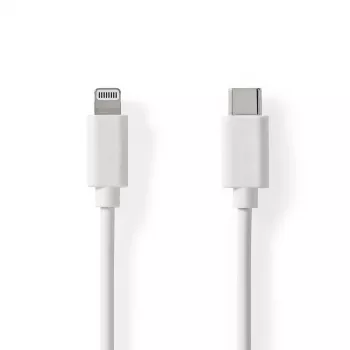 Cabo Lightning Nedis - USB 2.0 | Apple Lightning 8 pinos | conector USB-C™ | 480 Mbit/s | niquelado | 1,00 m | redondo | PVC | branco | etiqueta