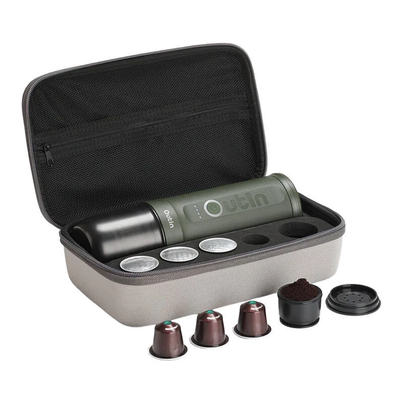 Conjunto de máquina de café portátil Outin Nano 7500mAh (verde) + capa de proteção