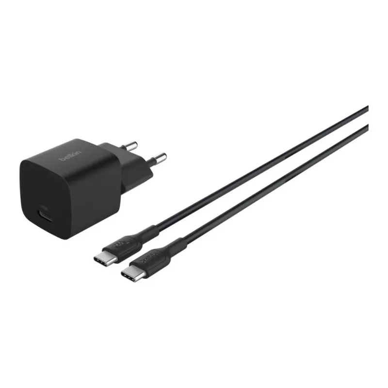 Carregador de interior AC Belkin BoostCharge 25 W USB-C PD/PPS, cabo de 1 m, preto — para consolas de jogos, smartphones, tablets